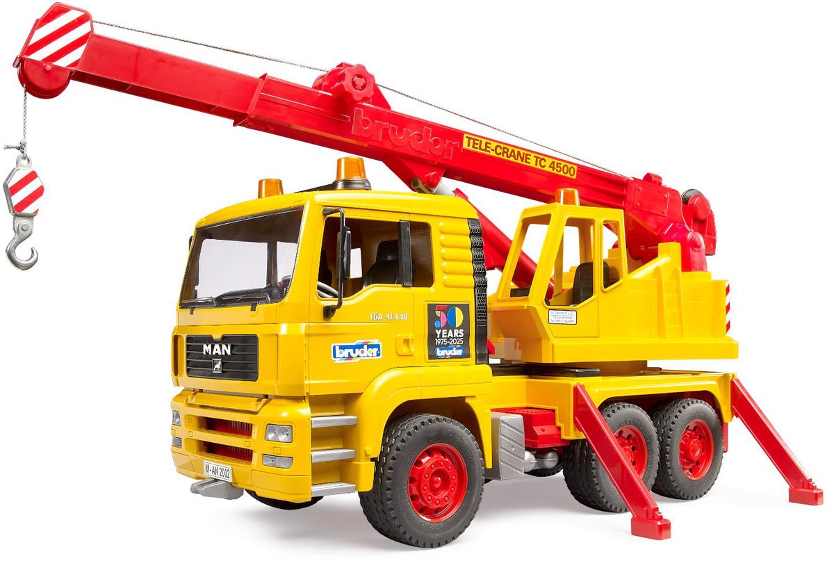 Bruder MAN vrachtwagen speelgoedauto met kraan – jubileumeditie 50 jaar. - Afbeelding 5