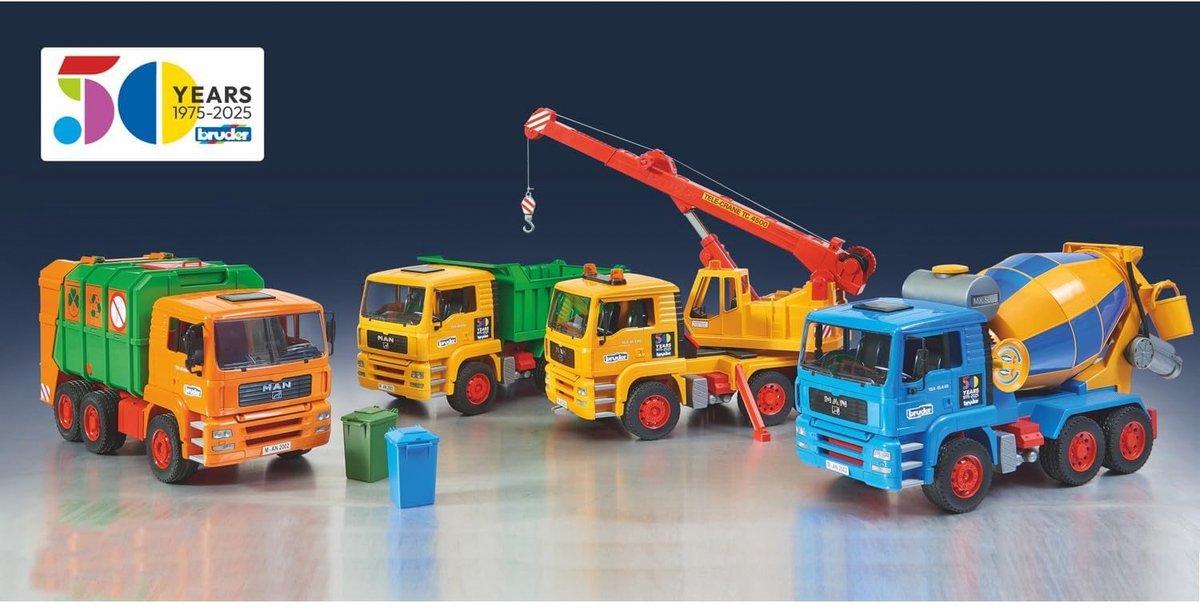 Bruder MAN vrachtwagen speelgoedauto met kraan – jubileumeditie 50 jaar. - Afbeelding 3