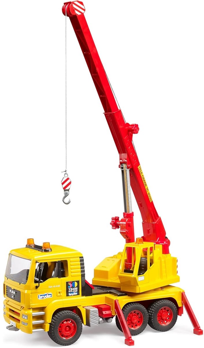 Bruder MAN vrachtwagen speelgoedauto met kraan – jubileumeditie 50 jaar. - Afbeelding 6