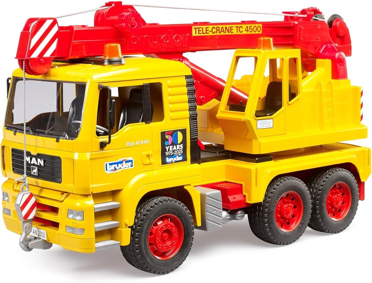 Bruder MAN vrachtwagen speelgoedauto met kraan – jubileumeditie 50 jaar. - Afbeelding 7