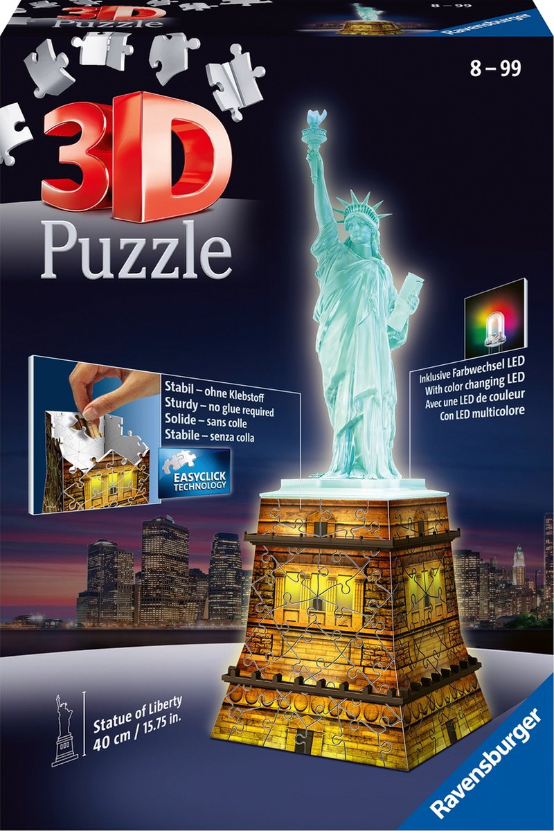 Ravensburger Statue of Liberty Night Edition- 3D puzzel gebouw – 108 stukjes - Afbeelding 2