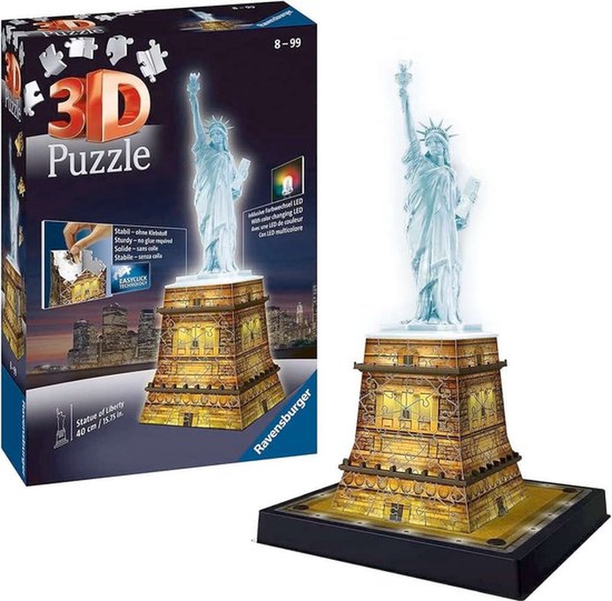 Ravensburger Statue of Liberty Night Edition- 3D puzzel gebouw – 108 stukjes - Afbeelding 9