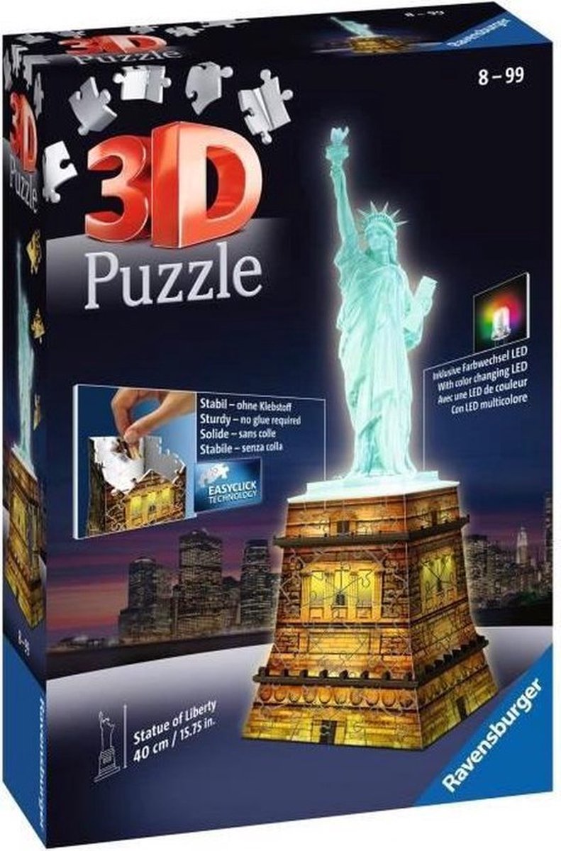 Ravensburger Statue of Liberty Night Edition- 3D puzzel gebouw – 108 stukjes - Afbeelding 8