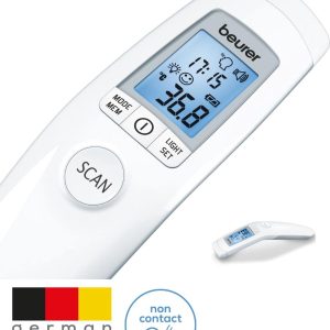 Beurer FT 90 Contactloze Koortsthermometer – Voorhoofdmeting in Seconden – Meet Lichaam, Oppervlak & Kamer – Met Smileys & Akoestisch Koortsalarm –– XL Verlicht Display – 60 Geheugenplaatsen – Medisch Gecertificeerd – Incl. Batterijen & opbergbox