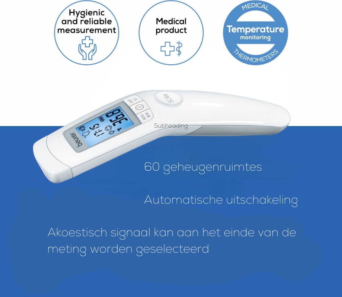 Beurer FT 90 Contactloze Koortsthermometer – Voorhoofdmeting in Seconden – Meet Lichaam, Oppervlak & Kamer – Met Smileys & Akoestisch Koortsalarm –– XL Verlicht Display – 60 Geheugenplaatsen – Medisch Gecertificeerd – Incl. Batterijen & opbergbox - Afbeelding 3
