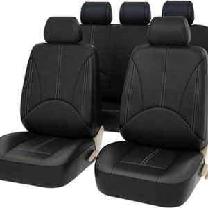 Universele stoelhoezen auto Eco Kunst Leer – Zwart – Stoelhoes voor in de auto – Complete set – Stoelhoezenset