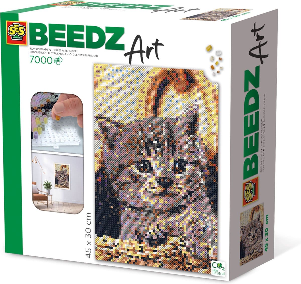 SES Beedz Art – Poes – Kat – 7000 strijkkralen – kunstwerk van strijkkralen – complete set inclusief grondplaten en strijkvel