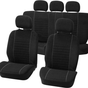 Carpoint Stoelhoezenset Velours 9-Delig – Zwart/Grijs – Deelbare Achterbank met Ritsen – Wasbaar 30°C