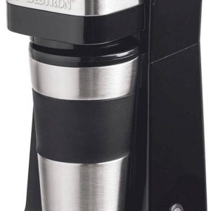 Bestron Koffiezetapparaat met thermosbeker, voor gemalen filterkoffie & ideal voor camping, 2 grote koppen, 750 Watt, rvs, Kleur: silver/zwart