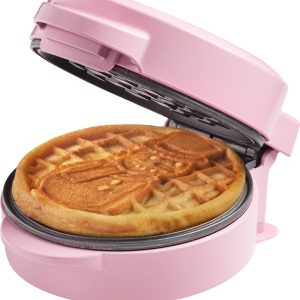 Bestron mini wafelijzer met sneeuwpopmotief, kleine wafelijzer met antiaanbaklaag, voor kinderverjaardagen, familiefeesten, Pasen of Kerstmis, retro design, 550 watt, kleur: roze
