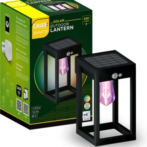 Calex Smart Outdoor Solar Buitenlamp – Slimme Wandlamp Lantaarn – RGB en Warm Wit – Buitenverlichting – Zwart