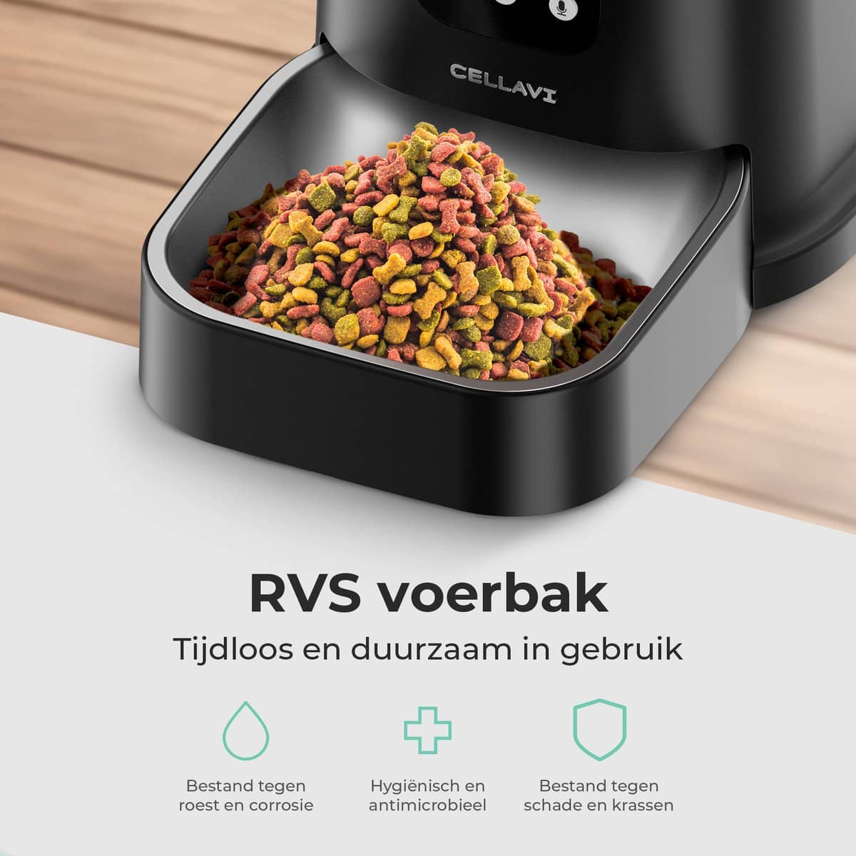 Cellavi Automatische Voerbak Kat en Hond – Voerautomaat Dispenser met App en Camera – RVS Voerbak Kat & Hond – 6 L – Zwart - Afbeelding 8