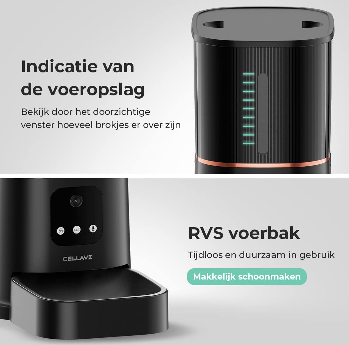 Cellavi Automatische Voerbak Kat en Hond – Voerautomaat Dispenser met App en Camera – RVS Voerbak Kat & Hond – 6 L – Zwart - Afbeelding 4