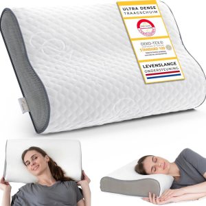 ComfyCentre Hoofdkussen – Traagschuim Kussen Tegen Nekpijn en Rugklachten – Orthopedisch & Ergonomisch – Pillow met Memory Foam en Neksteun voor Zijslaper