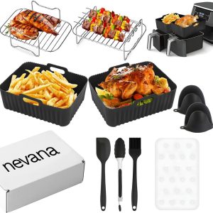 Nevana Airfryer Accessoires – Pizza pan – Spiesrek – Rooster – Heteluchtfriteuse Accessoires Set – Geschikt voor alle Airfryers XL en XXL – Rechthoekvorm