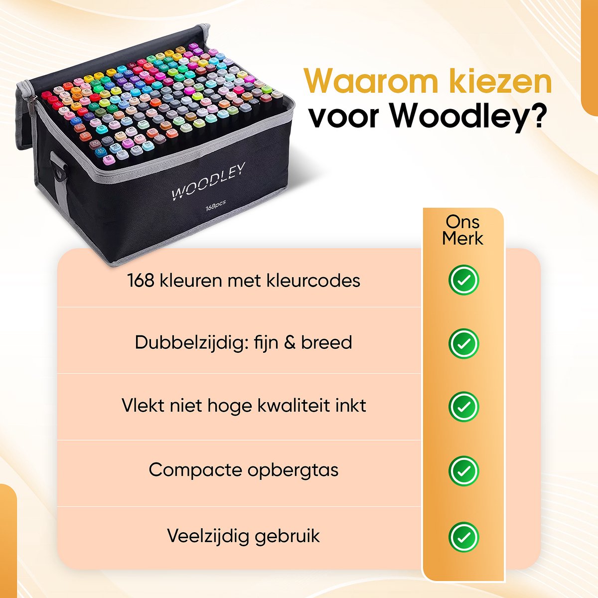 Woodley Dubbelzijdige Stiften 168 kleuren – Voor volwassen en kinderen – Markeerstiften – Dubbelzijdige stiften – Twinmarkers – Alcohol markers - Afbeelding 5