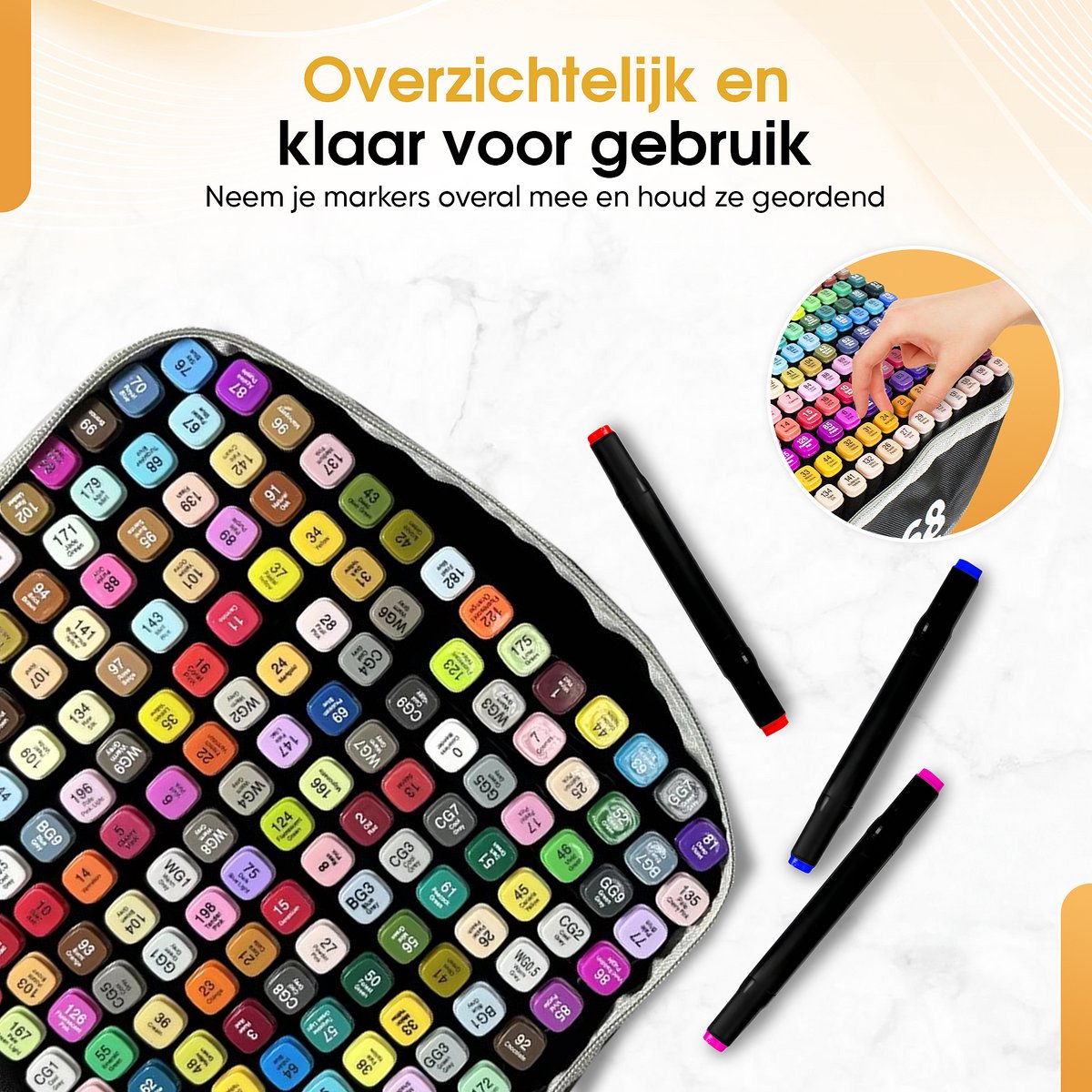 Woodley Dubbelzijdige Stiften 168 kleuren – Voor volwassen en kinderen – Markeerstiften – Dubbelzijdige stiften – Twinmarkers – Alcohol markers - Afbeelding 9