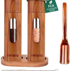 Nevana – Peper en Zoutmolen set – Pepermolen – Zoutmolen – Acaciahout – Instelbare maalgraad – Keukengerei – Koken