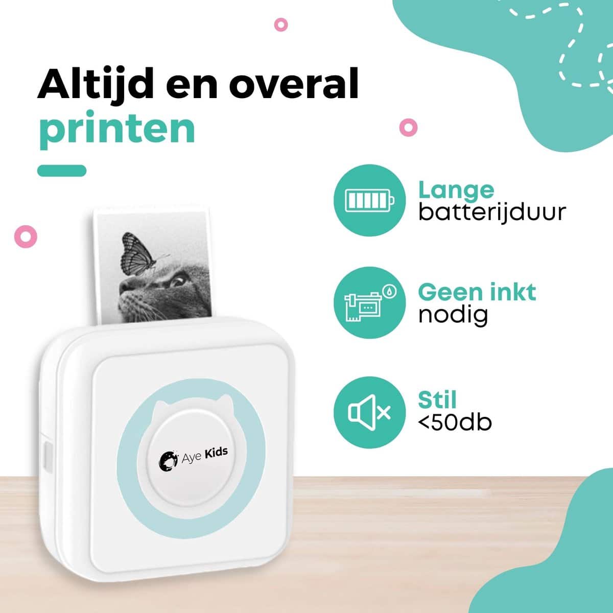 AyeKids Fotoprinter voor Smartphone met Wifi & Bluetooth – Incl. 1 Rol Fotopapier – Draadloze Mini Printer – Wifi Printer – Mobiele Fotoprinter Draadloos – Pocket Printer – Blauw - Afbeelding 9