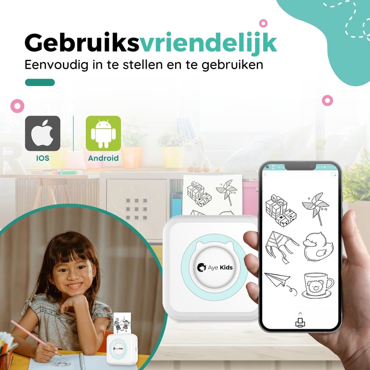 AyeKids Fotoprinter voor Smartphone met Wifi & Bluetooth – Incl. 1 Rol Fotopapier – Draadloze Mini Printer – Wifi Printer – Mobiele Fotoprinter Draadloos – Pocket Printer – Blauw - Afbeelding 6