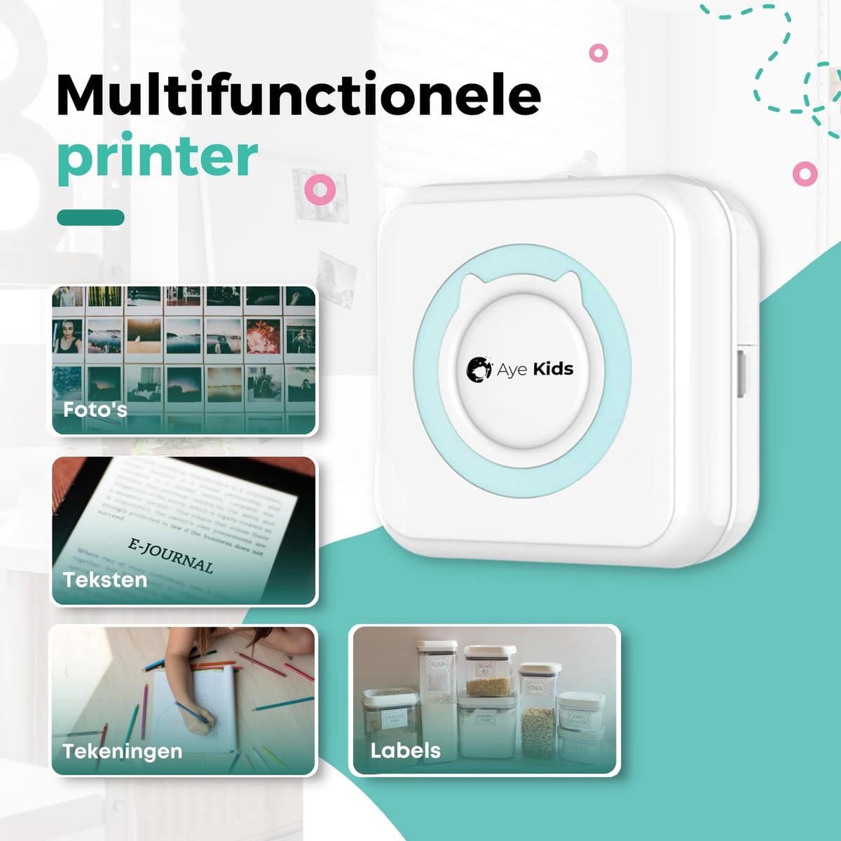 AyeKids Fotoprinter voor Smartphone met Wifi & Bluetooth – Incl. 1 Rol Fotopapier – Draadloze Mini Printer – Wifi Printer – Mobiele Fotoprinter Draadloos – Pocket Printer – Blauw - Afbeelding 7