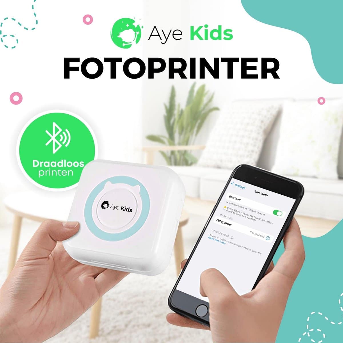 AyeKids Fotoprinter voor Smartphone met Wifi & Bluetooth – Incl. 1 Rol Fotopapier – Draadloze Mini Printer – Wifi Printer – Mobiele Fotoprinter Draadloos – Pocket Printer – Blauw - Afbeelding 4