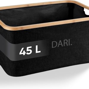 DARI. Opvouwbare Wasmand 45L – Heupwasmand – Wasmanden – Opbergmand – Wasbox – Bamboe – Zwart