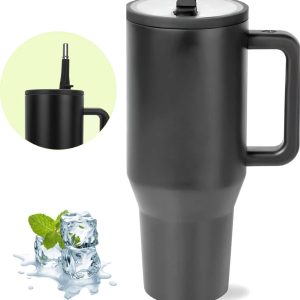 HI NATURE™ Luxe RVS Thermosbeker met Handvat en Rietje 1.2 liter (40oz) / Travel Cup – Tumbler Drinkfles – Waterfles – Dubbelwandige isolatie – Travel mug – Handige drinkbeker – Thermosfles – Thermoskan| Drinkflessen BPA- & Lekvrij (Zwart)