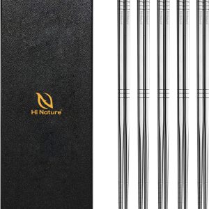 HI NATURE™ Luxe Chopsticks Set – Koreaanse Eetstokjes – Herbruikbaar en Vaatwasserbestendig – 5 Paar – Antislip – Metaal / RVS – Zilver
