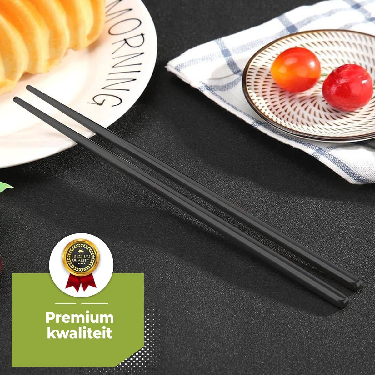 HI NATURE™ Luxe Chopsticks Set – Koreaanse Eetstokjes – Herbruikbaar en Vaatwasserbestendig – 5 Paar – Antislip – Metaal / RVS – Zwart - Afbeelding 8