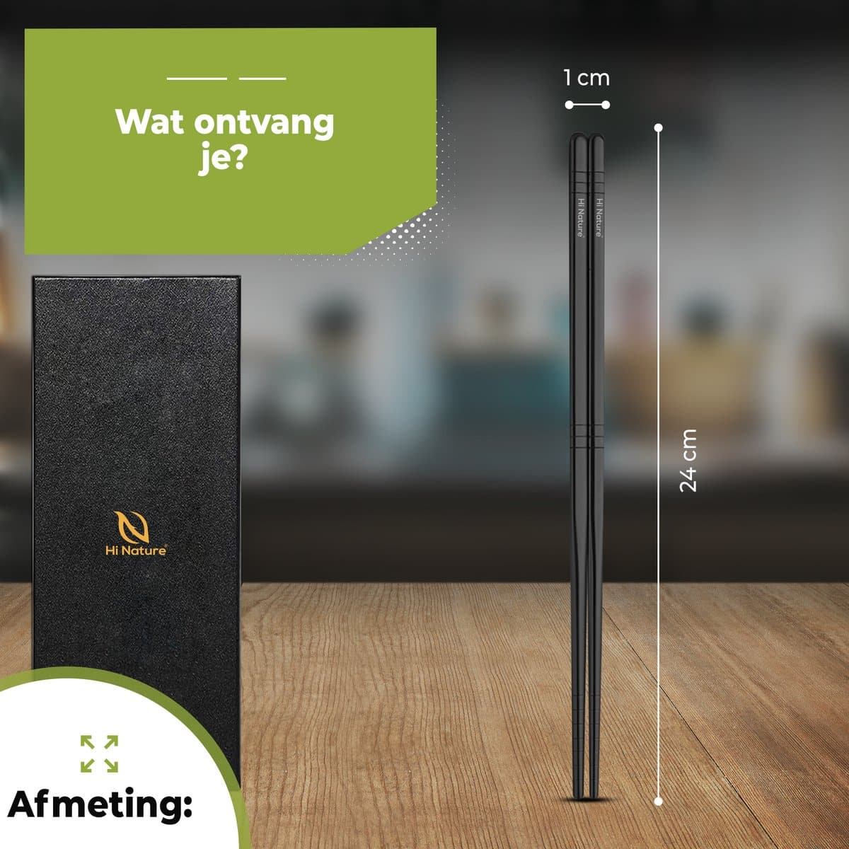 HI NATURE™ Luxe Chopsticks Set – Koreaanse Eetstokjes – Herbruikbaar en Vaatwasserbestendig – 5 Paar – Antislip – Metaal / RVS – Zwart - Afbeelding 4