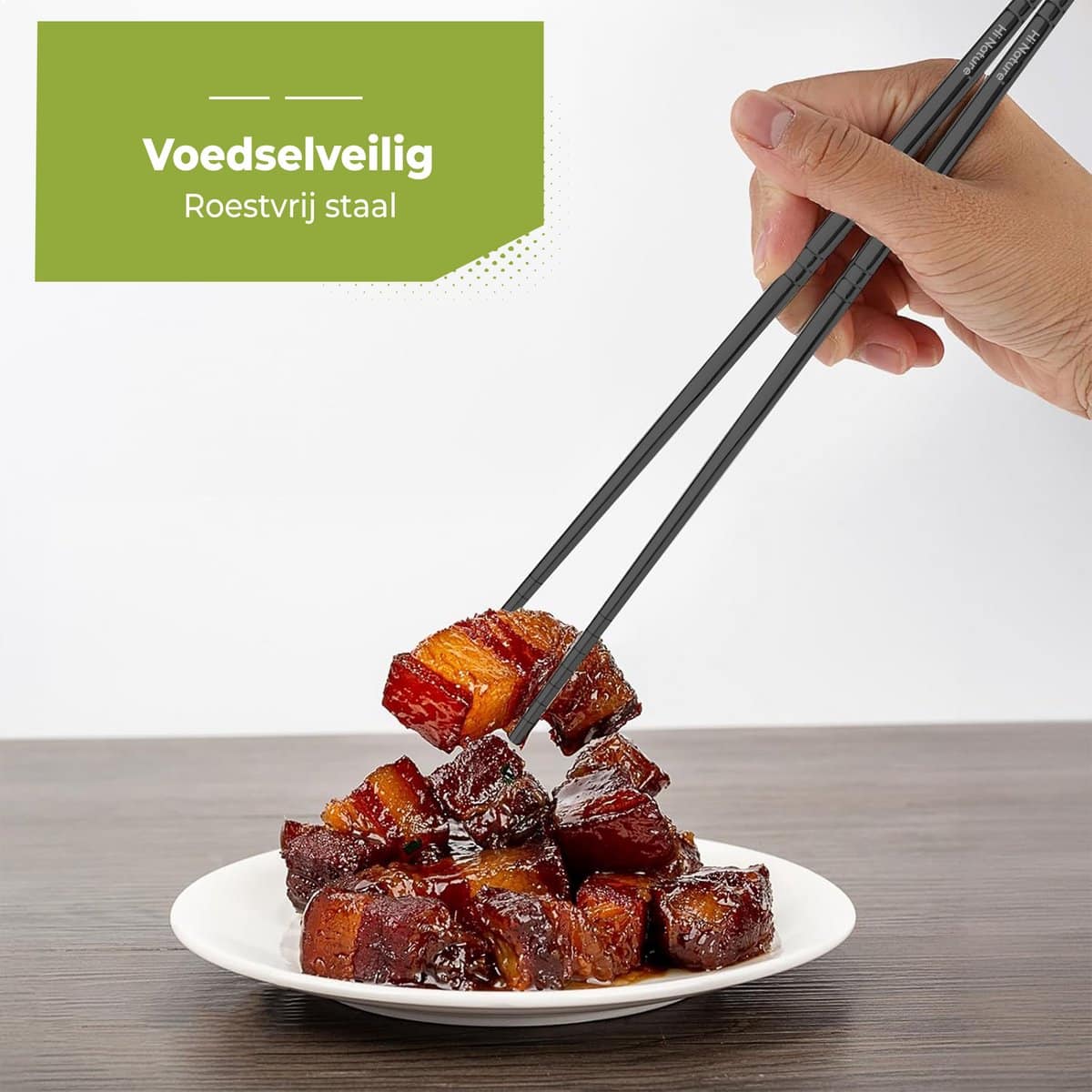 HI NATURE™ Luxe Chopsticks Set – Koreaanse Eetstokjes – Herbruikbaar en Vaatwasserbestendig – 5 Paar – Antislip – Metaal / RVS – Zwart - Afbeelding 6