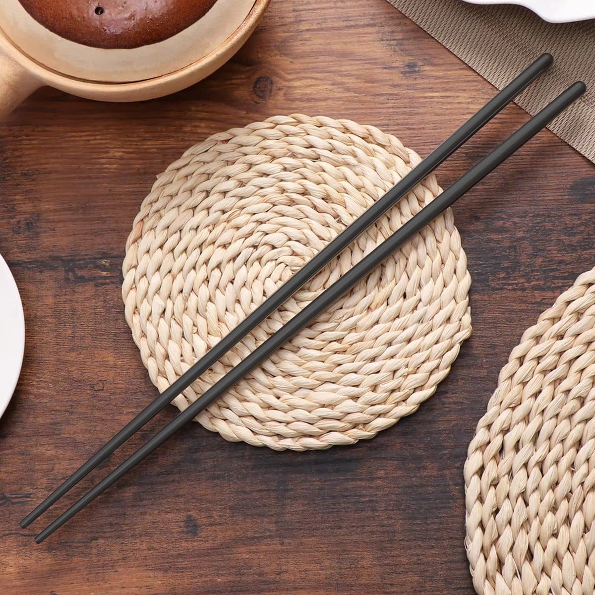 HI NATURE™ Luxe Chopsticks Set – Koreaanse Eetstokjes – Herbruikbaar en Vaatwasserbestendig – 5 Paar – Antislip – Metaal / RVS – Zwart - Afbeelding 9