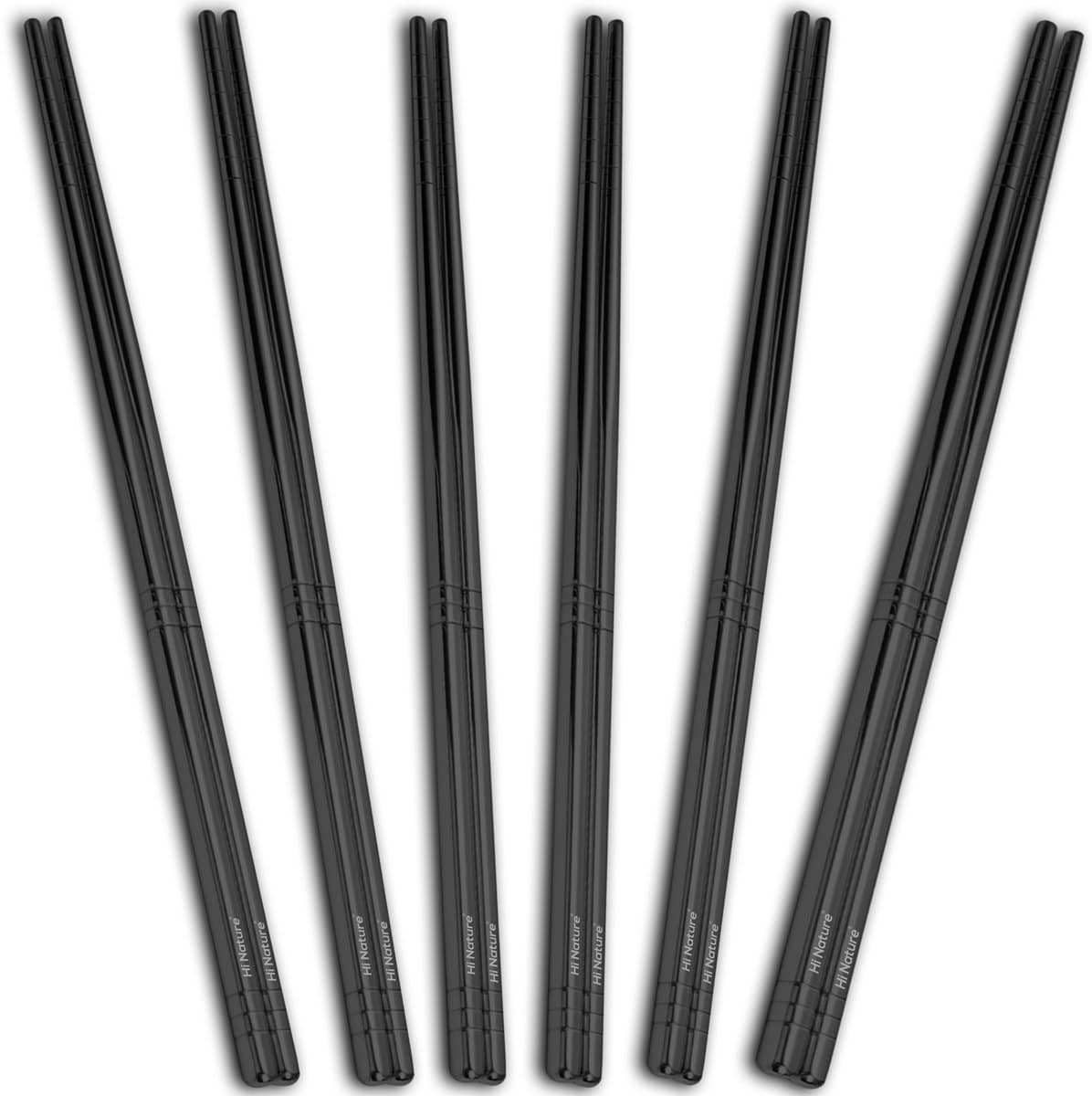 HI NATURE™ Luxe Chopsticks Set – Koreaanse Eetstokjes – Herbruikbaar en Vaatwasserbestendig – 5 Paar – Antislip – Metaal / RVS – Zwart - Afbeelding 3