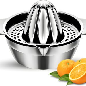 HI NATURE™ Robuuste Kwaliteit Citroenpers | Limoenpers met Bakje – Handmatige Citruspers – Lemon squeezer – Citrusknijper – Fruitpers – Sinaasappelpers | Zilver
