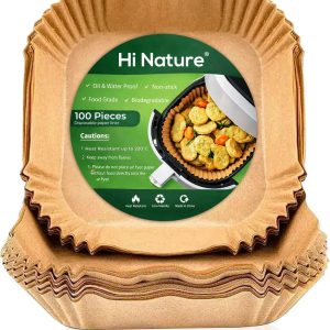 HI NATURE™ Bakpapier – Airfryer Bakpapier – 100 Stuks Vierkant – Wegwerpbakjes – Airfryer Accesoires – Heteluchtfriteuse – Luchtfriteuse Wegwerp Bakjes | Geschikt voor Airfryer XL en XXL- 20 tot 24 cm