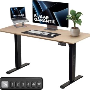Stane Zit Sta Bureau Elektrisch Verstelbaar 140 x 60 cm – 4 Geheugen Standen – Incl. Kabelgoot – Grijs Eiken