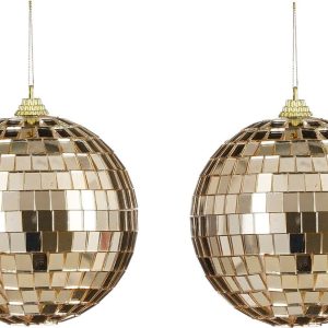 House of Seasons Ornament spiegel bal champagne 2 stuks – d10cm