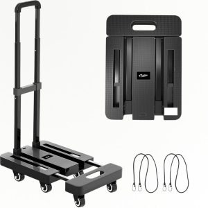 Moeve Steekwagen – Stevig, licht en volledig opvouwbaar – Inklaapbaar – Draagvermogen 225kg – Transportkar – Steekkar – Transportwagen – Plateauwagen – Zwart