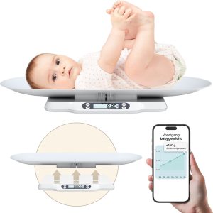 Gatson Babyweegschaal met App Tot 30kg – Inclusief Meetlint – Dierenweegschaal – Weegschaal baby – Babyshower