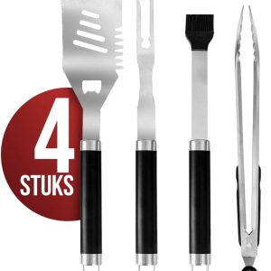 Lugia BBQ Accesoires Set 4 delig – Barbecue Tang, Spatel, Borstel, en Vork – RVS Barbecue Gereedschap