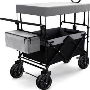 Lugia Bolderkar met dak – Strand Bolderkar – Verwijderbare Zonnescherm – Opvouwbaar – 100KG Draagkracht – Opbergvak – Extra stevige wielen – Bolderwagen 97x60x102cm -Grijs