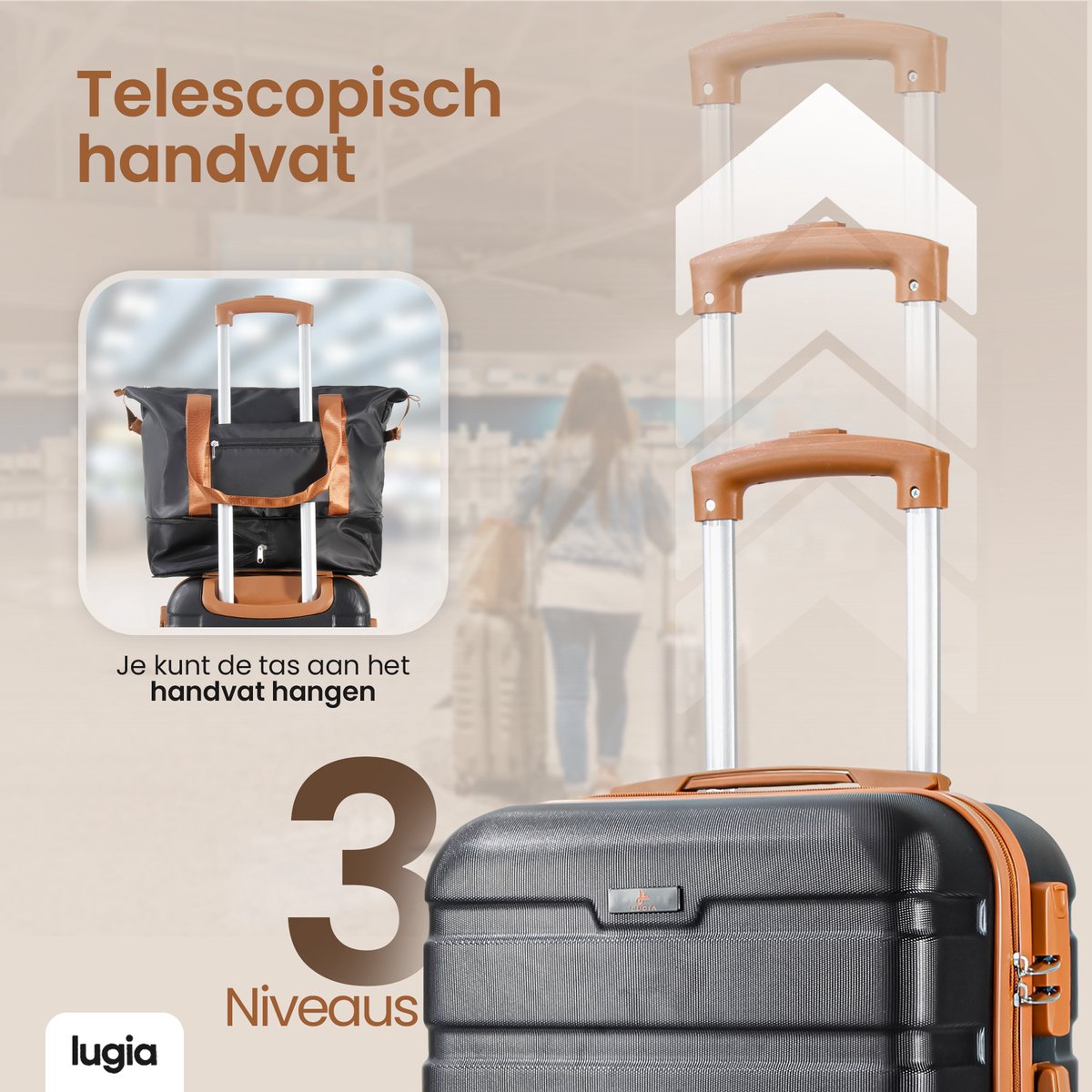 Lugia Handbagage Koffer 38L – TSA Slot – Waterdicht – 360 Draaibare Wielen – Telescopisch Handvat – Trolley – Reiskoffer Set – Zwart - Afbeelding 8