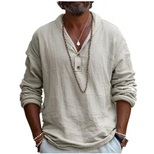 BriesLijn heren linnen overhemd met V-hals – luchtig, stijlvol en ideaal voor lente en zomer