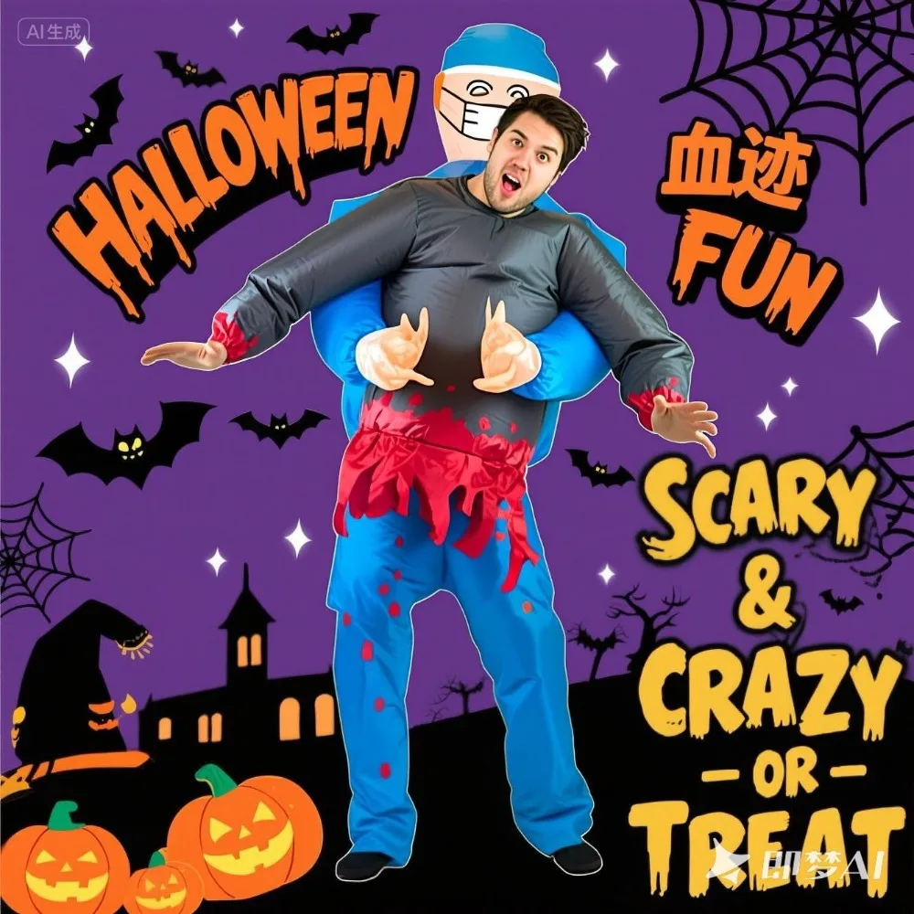 Opblaasbaar Halloween Chirurg Kostuum met Geest – Grappig & Griezelig Volwassenen Kostuum - Afbeelding 7