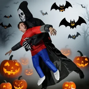 Opblaasbaar Spookkostuum met Zwarte Robe en Masker – Halloween Uniseks Outfit