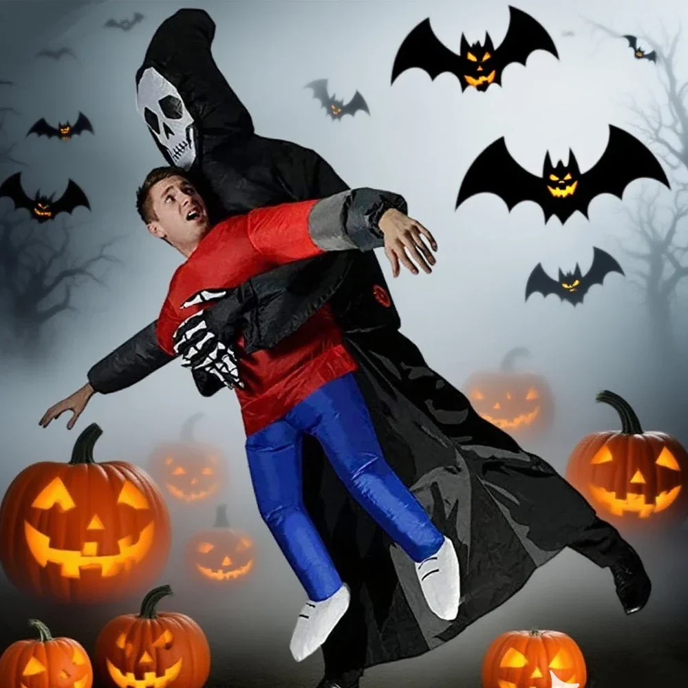 Opblaasbaar Spookkostuum met Zwarte Robe en Masker – Halloween Uniseks Outfit - Afbeelding 2