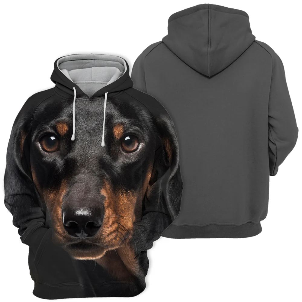 Unisex Honden Hoodie | Dachshund Sausage Dog Zwart - Afbeelding 3