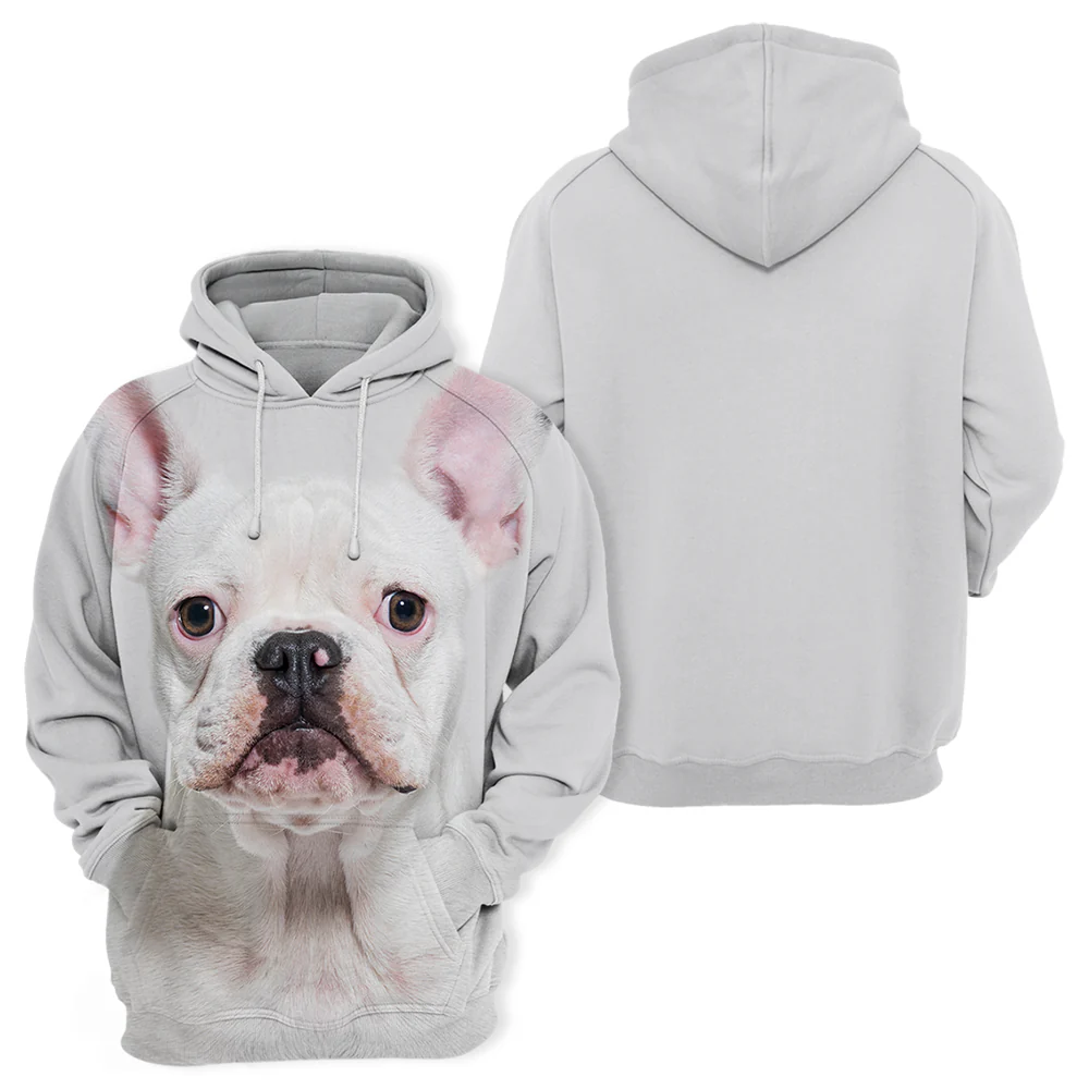 Unisex Honden Hoodie | French Bulldog Wit - Afbeelding 3