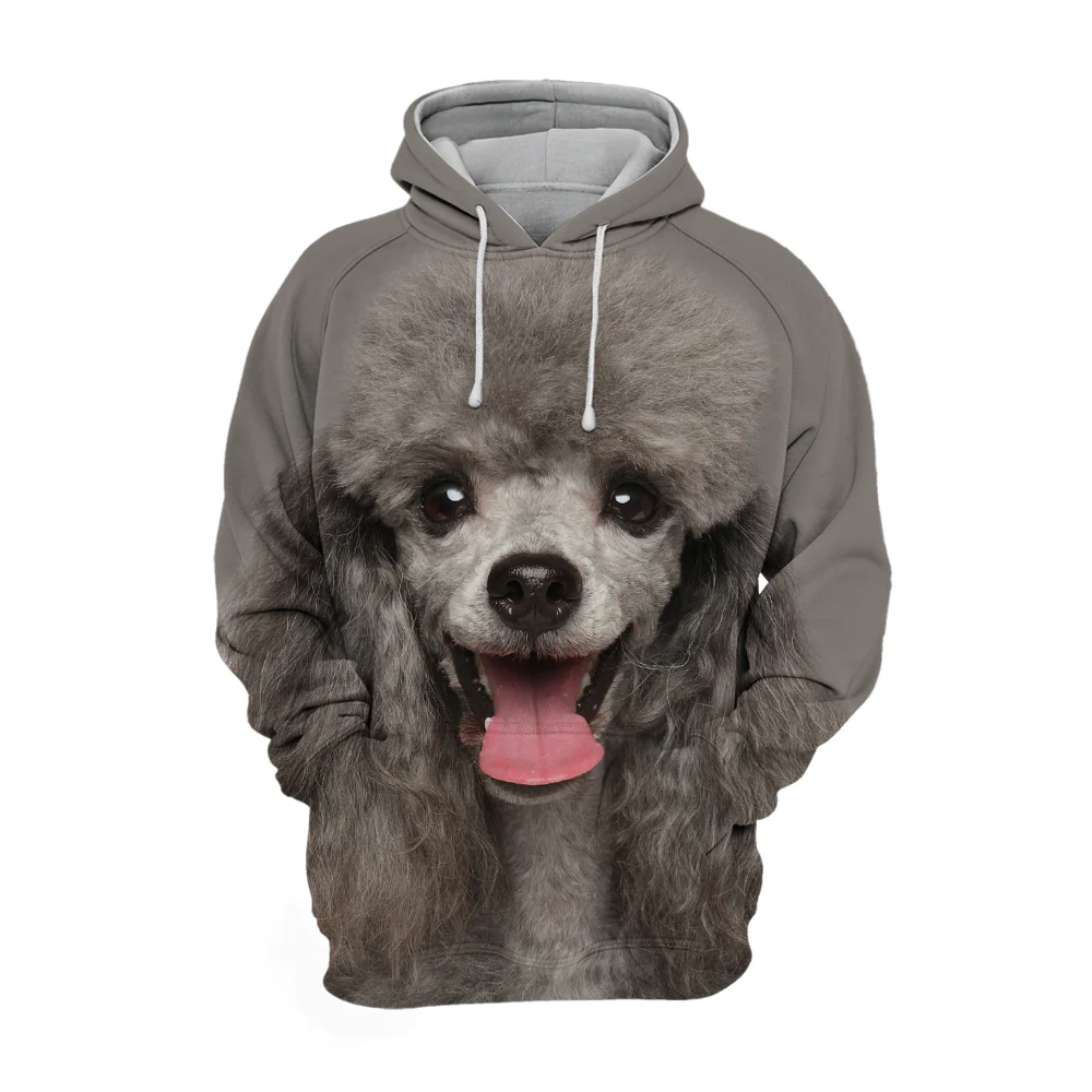 Unisex Honden Hoodie | Poodle Grey Happy - Afbeelding 2